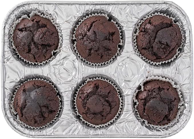 Restaurantware Pastry Tek 9.5 x 6.5 x 1.5 Inch Muffin Tins 25 Disposable Cupcake Pans - 6 Cavities Standard Size Silver Aluminum Baking Pans Durable For Baking Cupcakes Muffins or Mini Pies