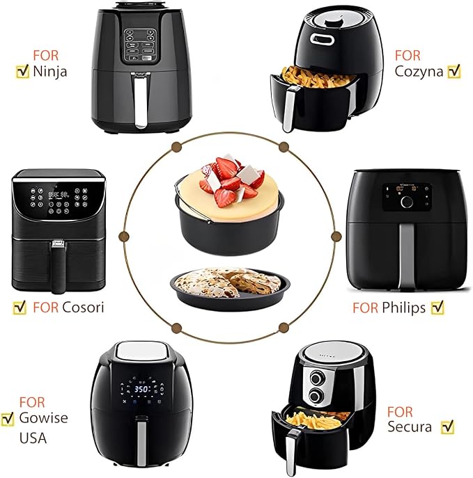 2Pcs Air Fryer Accessories, 7 Inch Air Fryer Pizza Cake Pan and Baking Cake Barrel Deep with Non-Stick Coating,Round Airfryer Baking Cake Pan Accessory Set