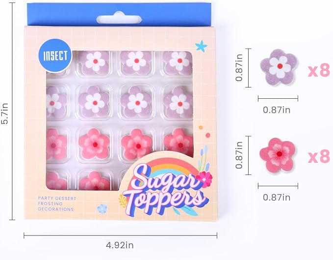 16 pcs Pink Purple Royal Icing Blossoms, Edible Flowers Cake Decorations, Royal Icing Flowers for Cookies, Cupcakes, Ice Cream, Waffles, Cake, Macarons (0.87 Inch)