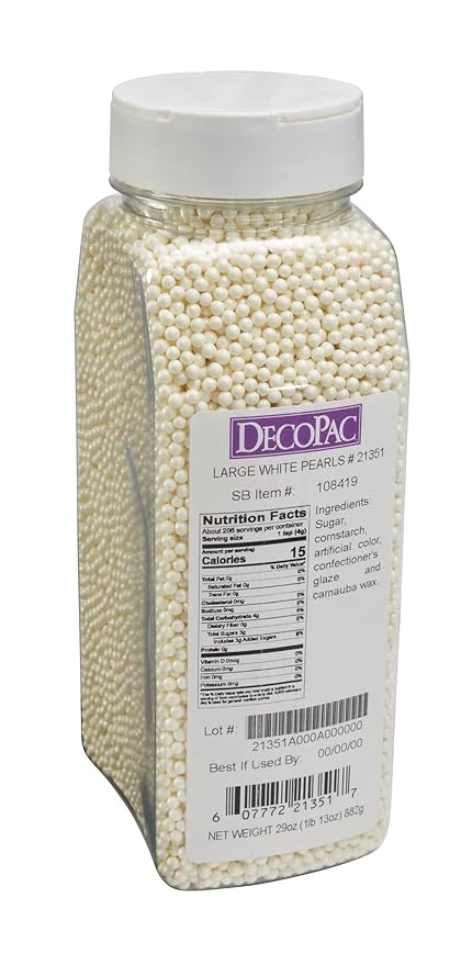 DecoPac White Pearl Grand Nonpareils, Fancy Sprinkles in Handheld Container, Edible Sprinkles For Celebration Cakes, Cupcakes, Cookies and Donuts, 30 Ounces, (21351)