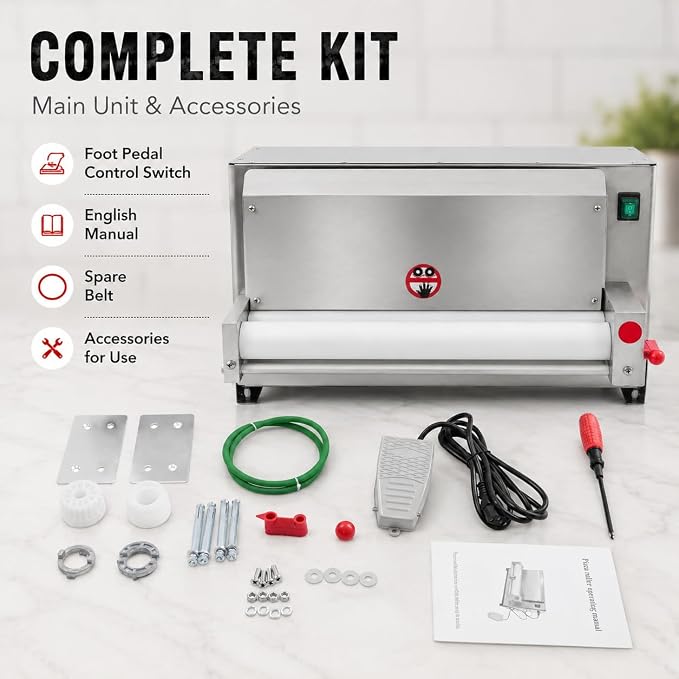 Pizza Dough Roller, 3-18" Automatic Dough Sheeter, 110V 450W Electric Pizza Press Making Rolling Machine - 1-5.5mm Thickness Adjustable for Making Fondant Cakes, Pizza Bases, Crusts