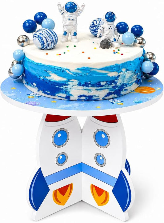 Rocket Cake Stand, 3D PVC Space Theme Dessert Display Stand for Birthday Party, Baby Shower and Outer Space Decorations, Cake Holder for Cupcakes, Cakes and Sweets