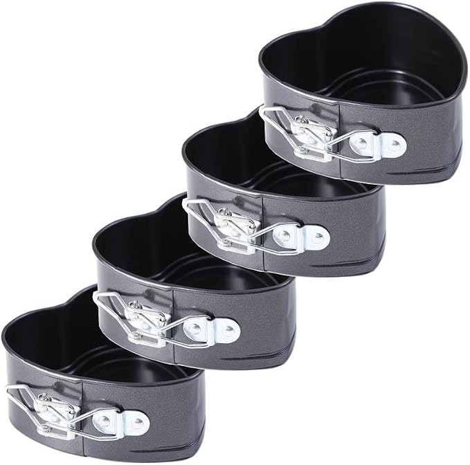 JMXC Set of 4 Mini Non-Stick Spring Pan, 4 Inch Heart Shaped Cake Pan, Sturdy Steel, Hand Wash