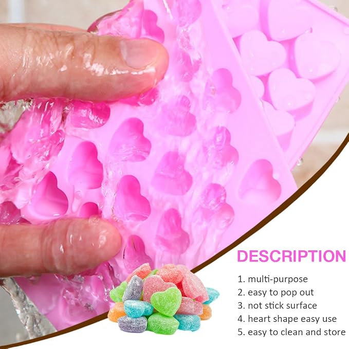 Silicone Heart Gummy Molds Set of 4, Heart Molds with 2 Droppers for Convenient Filling, Candy Molds for Gummie, Candy, Chocolate