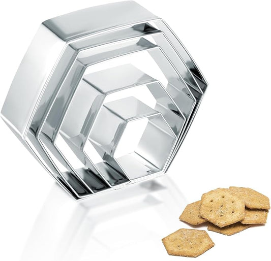5PCS Hexagon Cookie Cutter Set, Stainless Steel Hexagon Shapes Biscuits Cookie Cutter, 5 Sizes Geometric Biscuit Cutters for Biscuits, Cake and Sandwiches Shapes (3.66/3.27/2.95/2.13/1.38 Inch)