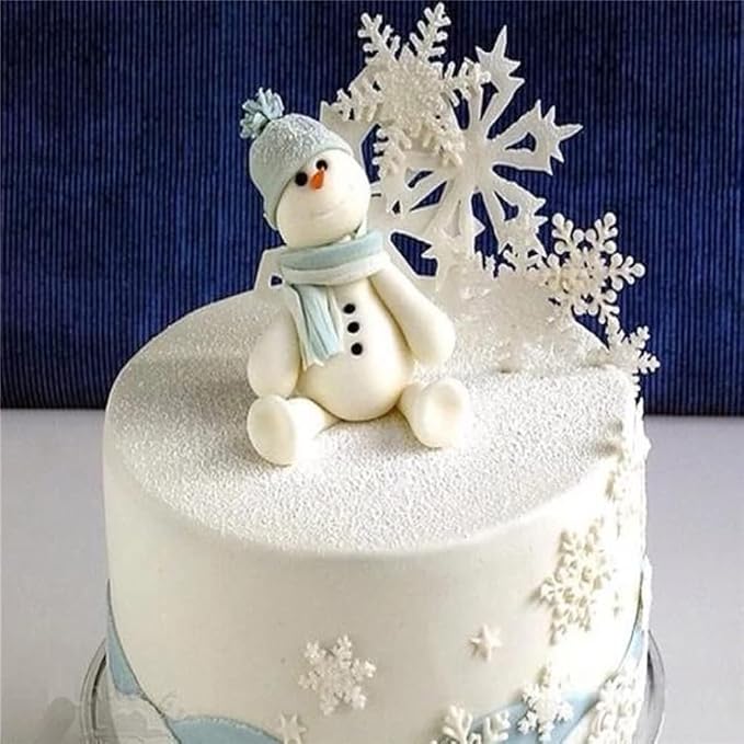 50Pcs White Edible Cake Cupcake Toppers Snowflakes Christmas Winter Frozen Party Decoration