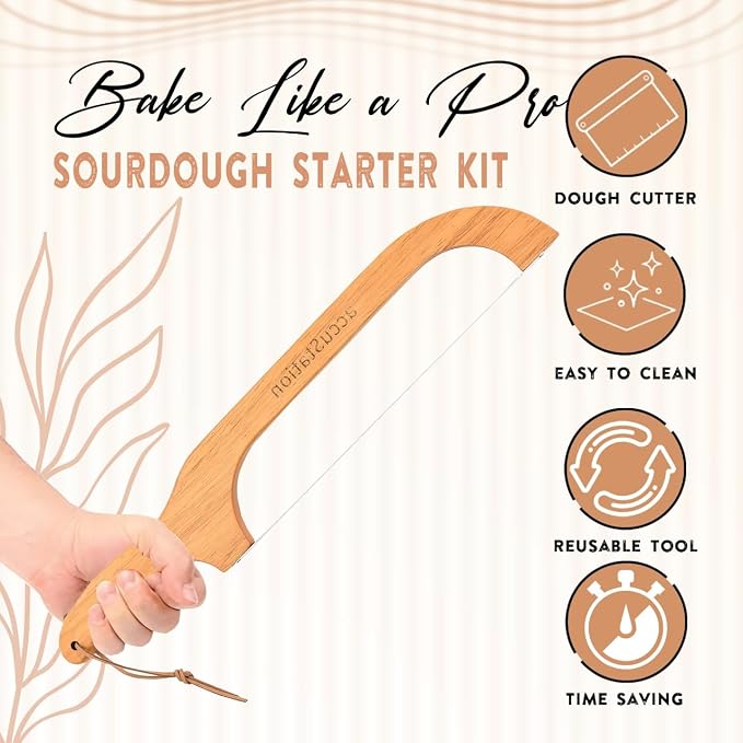 Bread Slicer For Homemade Bread, Sourdough Knife, Bow Design, Scoring tools, Dough Cutter, Baguette, Cake Sliced, Sour Dough, Loaf, Manual Slice, Left and Right-Handed Knives Perfect Rounds 16 Inch.
