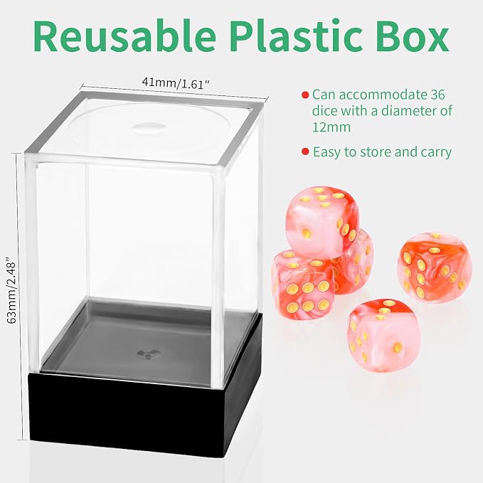36 of Pack 12MM 6 Sided MINI Dice Set,Two Colours D6 Game Dice Set, 6 Sided Standard Dices for Yahtzee, Bunco or Teaching Math,with Portable Plastic Box(Red White)