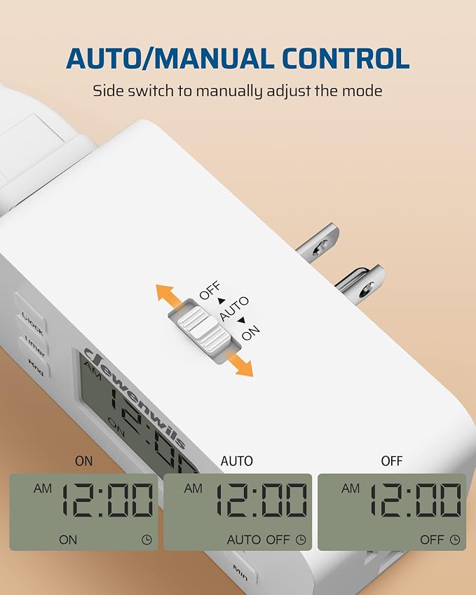 DEWENWILS 24 Hour Programmable Digital Timer Outlet, Timers for Electrical Outlets, Indoor Light Timers for Lamp Fan Aquarium, 2 Grounded Outlet, 125V/15A Resistive/1000W Tungsten, 3 Prong, 1 Pack