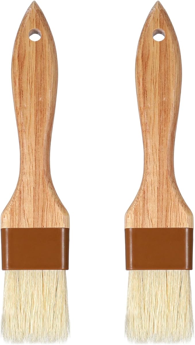 Molain 2 Pack Natural Boar Bristle Pastry Basting Brush, 1.5 Inch Non-Shedding Heat Resistant Cooking Brush for Butter Egg Wash Oil Sauce Baking with Wooden Handle