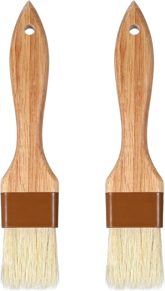 Molain 2 Pack Natural Boar Bristle Pastry Basting Brush, 1.5 Inch Non-Shedding Heat Resistant Cooking Brush for Butter Egg Wash Oil Sauce Baking with Wooden Handle