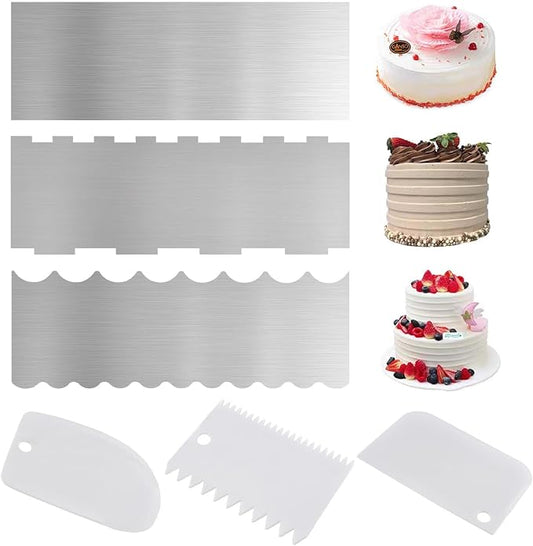 6pcs Cake Scraper, Double Sided Cake Scraper Set, Cak-e Decorating Edge Contou-r Comb Dough Scraper Tool DIY for Butter Mousse Cream Pastry