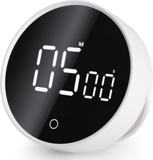 GeeRic Digital Kitchen Timers, 199 Minutes Countdown Countup Rotary Timer, Large LED Stopwatch, Volume Adjustable Kitchen, Study, Workout, and Office Timer White