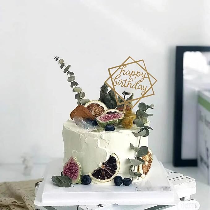 Gold Cake Topper Acrylic Happy Birthday Cake Decoration Supplies (5 Pieces)