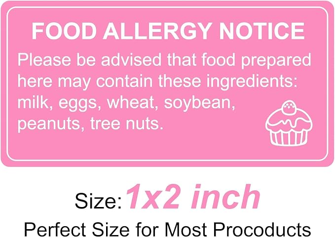 1000 pcs Food Allergy Stickers, 1x2 Inch Food Labels for Food, Bakery, Cookie, Kitchen