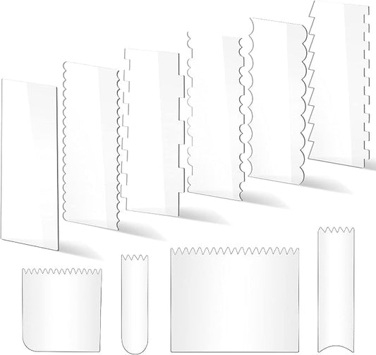 10 PCS Cake Scraper Smoother Set, Acrylic Cake Smoother For Icing 6PCS with 11 Patterns Edge and 4 Soft Plastic Cake Frosting Smoother Scraper, Icing Smoother For Cream Cake Decorating