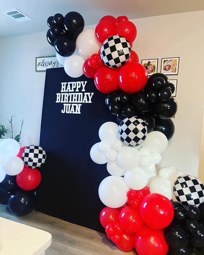 Red and Black White Balloon Arch Kit, 140Pcs Red Black White with Stars Balloon Garland kit, Different Size Balloons for Birthday Graduation Racing Car Poker Card Anniversary Party Decorations