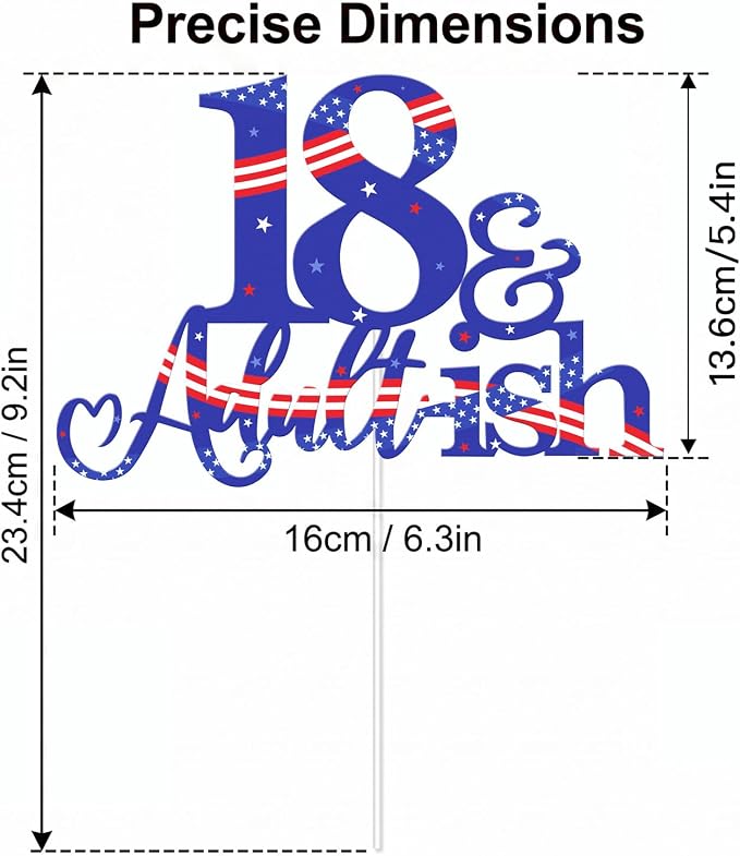 18th and Adultish Birthday Cake Toppers, Patriotic Cake Decoration for Boys and Girls Birthday Anniversary Party Decor Supplies