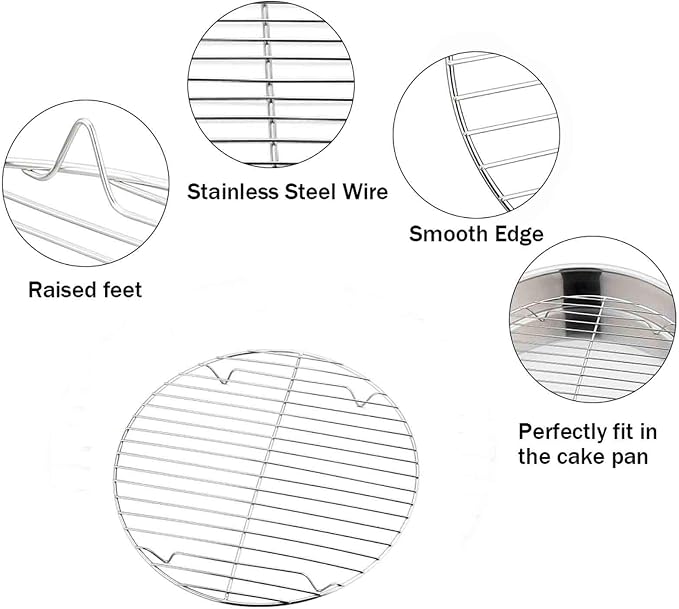 TeamFar Round Cooling Rack Set of 2, 7½ Inch Round Baking Steaming Roasting Rack Set Stainless Steel, Healthy & Dishwasher Safe, Mirror Finish & Rust Free