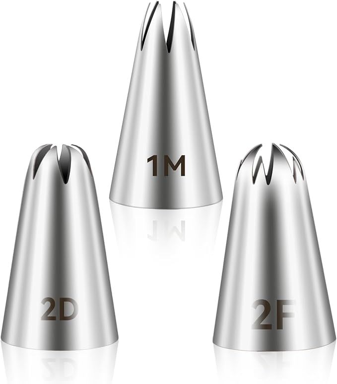 3pcs 1M 2D 2F Cake Piping Tips, Cake Decorating Supplies Piping Tips | Piping Nozzles Decorating Tips, Baking Tools for Buttercream, Icing, Birthday Cake, Cupcake, DIY Art