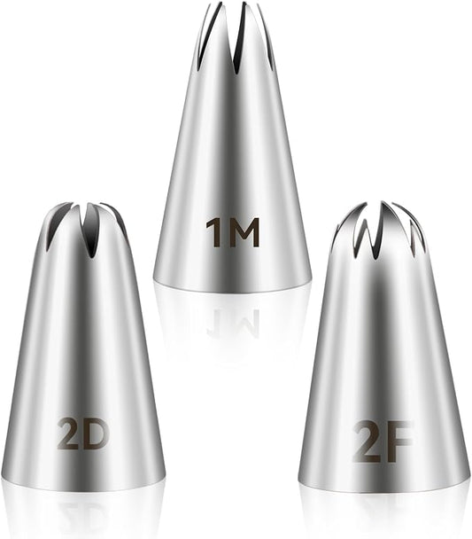 3pcs 1M 2D 2F Cake Piping Tips, Cake Decorating Supplies Piping Tips | Piping Nozzles Decorating Tips, Baking Tools for Buttercream, Icing, Birthday Cake, Cupcake, DIY Art