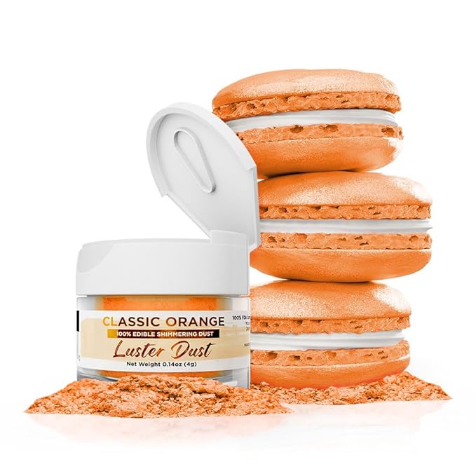 Luster Dust - Classic Orange (4g 1x Jar) | Edible Vegan Dust & Paint for Cake Decorating, Ice Cream, Desserts, Cocktails and Beverages by Bakell