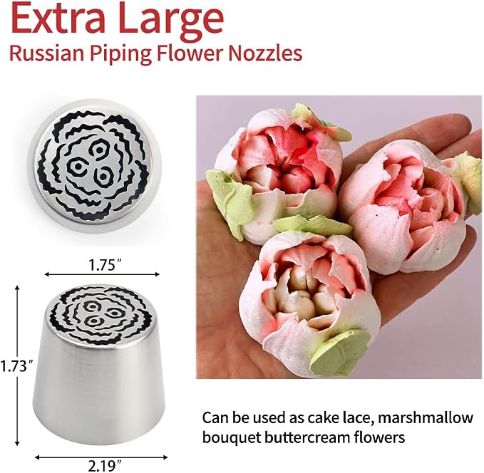 Extra Large Russian Piping Tips - Stainless Steel Flower Nozzles Set for Cake Decorating, Rose & Floral Icing Tips for Cupcakes, Cookies Professional Baking Tools (XXL, Style 49)