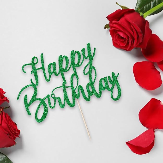 Handmade Glitter happy birthday Cake Topper, Happy Birthday Cake Bunting Decor,Birthday Party Decoration Supplies (green)