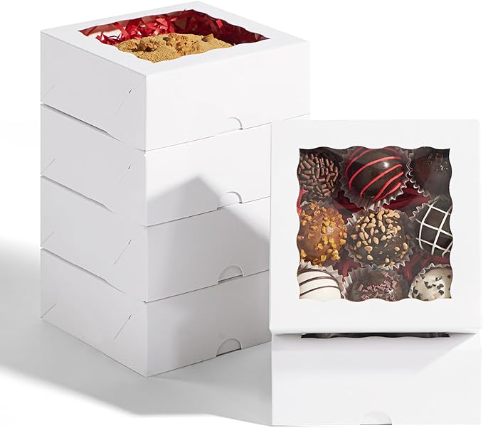 50 Pcs 5x5x2 Inch Cookies Boxes with Window Pastry Bakery Boxes Dount Soap Boxes Truffle Box Browine Cake Box Chocolate Covered Strawberries BoxesTreat Box for Valentine's