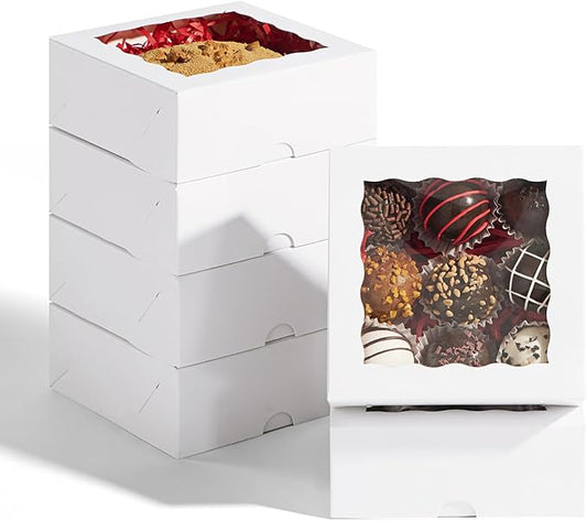 50 Pcs 5x5x2 Inch Cookies Boxes with Window Pastry Bakery Boxes Dount Soap Boxes Truffle Box Browine Cake Box Chocolate Covered Strawberries BoxesTreat Box for Valentine's