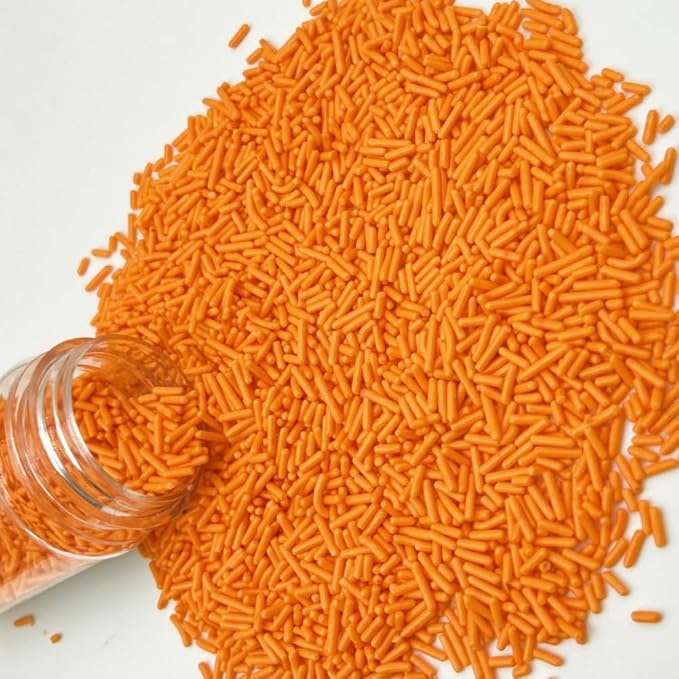 Sentovac Edible Orange Jimmies Sprinkles for Cake Decorating | Cupcake and Ice Cream Toppers Cake Decorations | Soft Jimmies Sprinkles for Baking | 1 Bottle 2.75oz Cookie Decorating Celebrations Wedding Shower Party Chirstmas Supplies