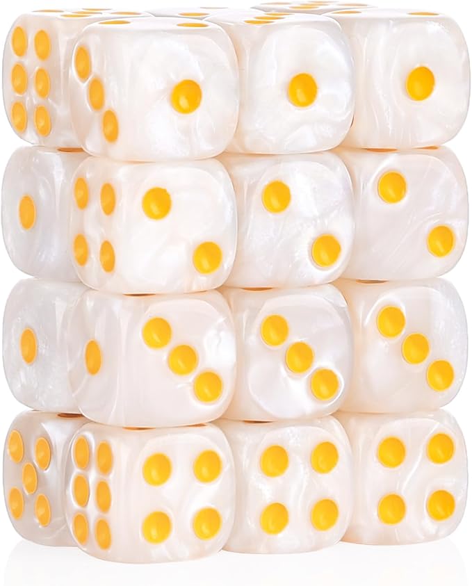 24 of Pack 16MM 6 Sided Dice Set,Pearl Pattern D6 Game Dice Set, 6 Sided Standard Dices for Yahtzee, Bunco or Teaching Math,with Portable Dice Pouch(White Pearl)