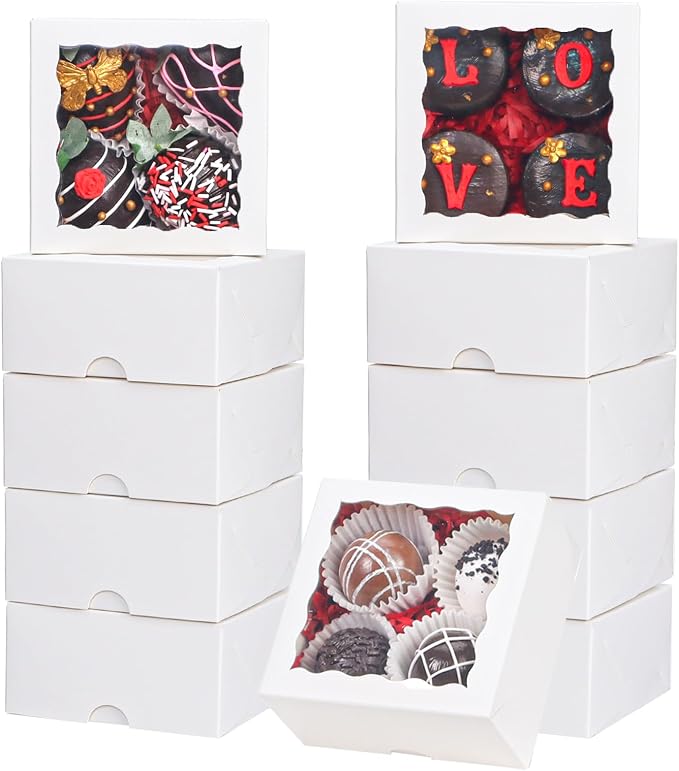 100 Pcs 4x4x2 Inch Chocolate Truffle Pastry Gift Boxes Bakery Boxes Cookies Soap Box Dount Box Chocolate Covered Strawberries Boxes Cake Treat Box for Party Favors