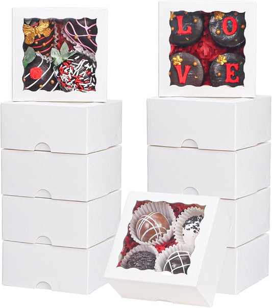 100 Pcs 4x4x2 Inch Chocolate Truffle Pastry Gift Boxes Bakery Boxes Cookies Soap Box Dount Box Chocolate Covered Strawberries Boxes Cake Treat Box for Party Favors