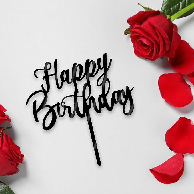 Happy Birthday Cake Topper, Cake Decoration Suitable For Party Decoration For Anniversary/Birthday (Acrylic black)