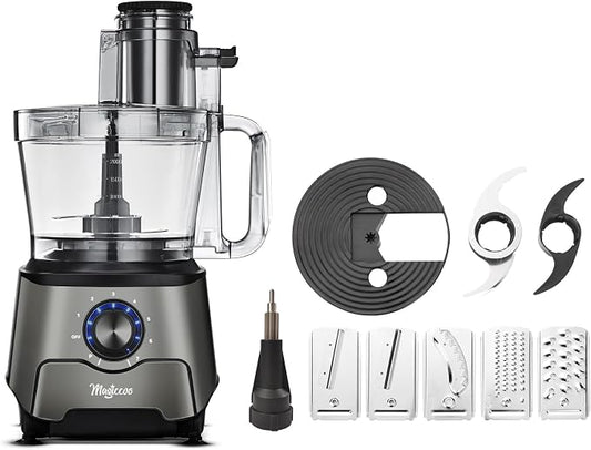 14-Cup Food Processor, 1000W Motor, Storage Drawer, Metallic Color | 7 Speeds, XL Bowl & Large Feed Chute, French Fry Cutter, Chop, Slice, Shred & Mix Veggies, Cheese & Meat for Family Meals