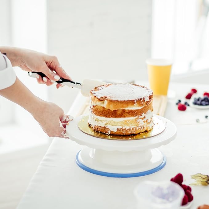 uxcell Icing Spatula with 6 Inch Stainless Steel Bent Blade Cake Angled Scraper Offset Frosting Spatula with Wood Handle for Cake Decorating, Smoothing Frosting, Baking, Wood Color
