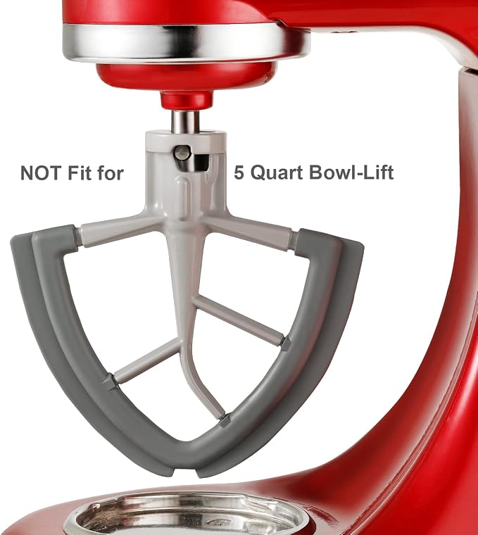 Flex Edge Beater for KitchenAid Tilt-Head Stand Mixer | 4.5-5 Quart Flat Beater Paddle with Flexible Silicone Edges Bowl Scraper, Grey
