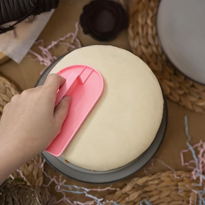 2 PCSCake Decoration Icing Smoother, Fondant Smoothing Tool, Plastic Fondant Icing Smoother Polisher, Icings Scraper Paddle Tool for Cake Decoration Tools (Pink, Green)