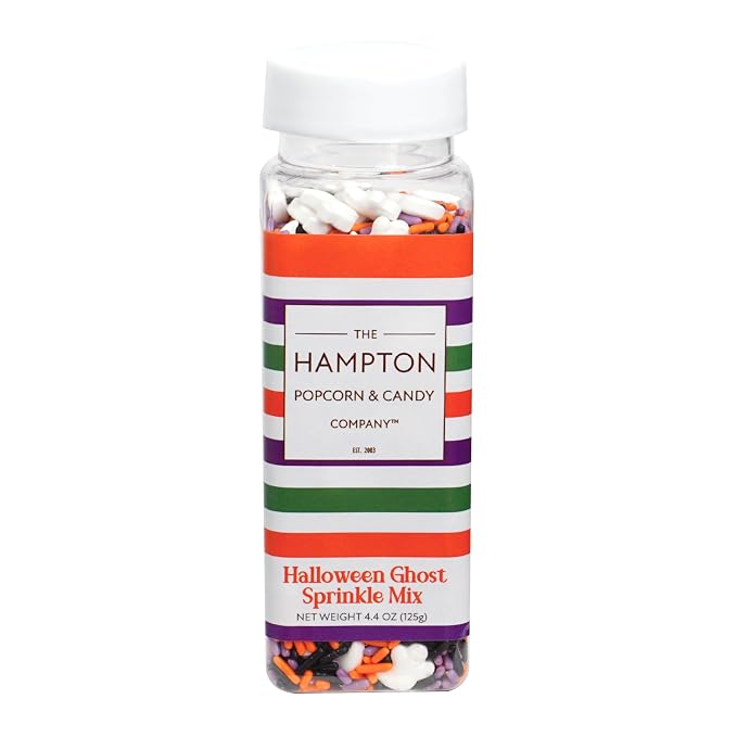 White Ghosts & Orange, Purple, Black Sprinkles Mix 4.4 oz, Halloween Sprinkles For Cake Decorating, Baking, Ice Cream & More, The Hampton Candy Company