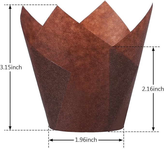 200pcs Tulip Cupcake Liners, Standard Greaseproof Paper Baking Cups Muffin Liners Holders Perfect for Bridal Showers, Baby Showers, Birthday Parties, Banquets, and Catering Events (Brown)