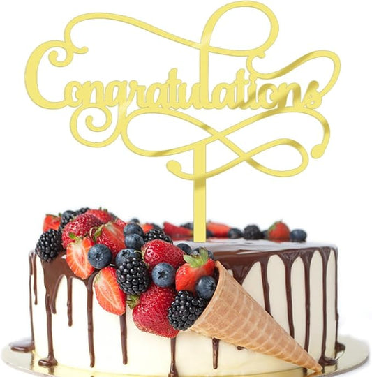 Congratulations Cake Topper,Congratulations 2026 Graduation Cake Topper,Graduation, Wedding, Retirement, Birthday, Anniversary, Celebration Party Decorations Supplies (Acrylic Gold)