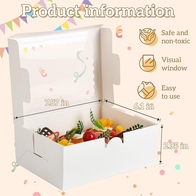 24pcs Cookie Boxes, 8x6x3 Inches 2 Style Window Cookie Boxes, Valentine's Day Bakery Boxes Treat Boxes Strawberry Boxes for Chocolate Covered Strawberries, Muffins, Donuts