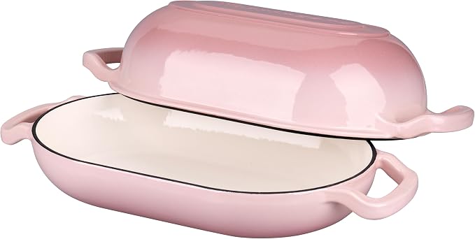 VORRINGARD Enameled Cast Iron Sourdough Bread Oven, Dutch Oven, Loaf Cast Iron Bread Pan for Homemade Bread Baking, Meatloaf Pan with Lid, 5QT, Pink