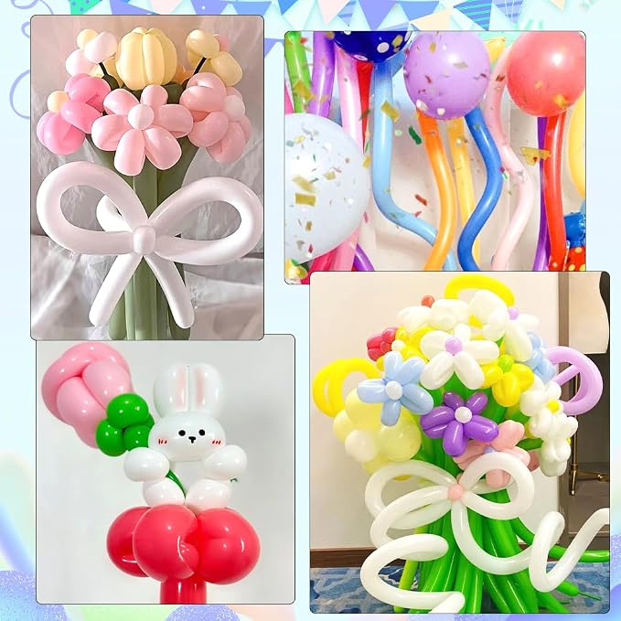 Blue 260 Balloons for Animals & Arch, Long Skinny Balloons for Twisting & Tying, Art Kit for Gender Reveal & Wedding Decorations, 100pcs