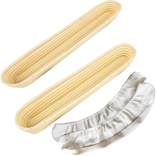 15 Inch Proofing Baskets for Baguette, Bread Banneton Baking Bowls 2 Pack, Making Baguette Bread with Beautiful Pattern and Shape