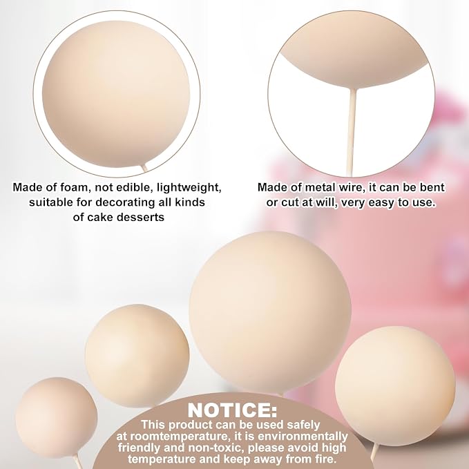 30 PCS Balls Cake Topper DIY Cake Insert Toppers Ball Cake Picks Cupcake Topper for Birthday Party Baby Shower Wedding Cake Decoration(Khaki)…