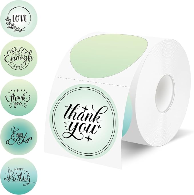 500 Labels/Roll 2" Round Gradient Green Thermal Labels, Self-Adhesive Circle Thermal Sticker for Logo, Thank You, St. Patrick's Day, Plant Shop, Assorted Colors