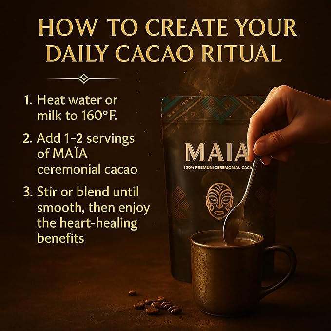Maia Ceremonial Cacao, with Flavanol, Theobromine, Magnesium and Natural Flavonoids Blend, Improves Mental Clarity and Focus, 100% Organic Cocoa Powder, Unsweetened Cacoa Powder for Natural Energy & Mood Support (1)