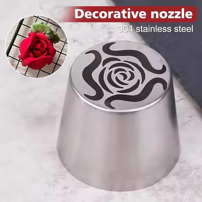 Stainless Steel Rose Flower Decorative Nozzle Russian Marshmallow Piping Nozzle DIY Baking Cake Decoration Piping Cream Tools (3Pcs)